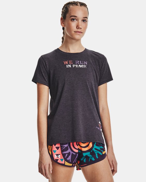 T-shirt à manches courtes UA Run In Peace pour femme, Black, pdpMainDesktop image number 1